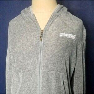 Vintage HALE BOB Gray Race Track Velour Hoodie Sweat Jacket  Size Medium